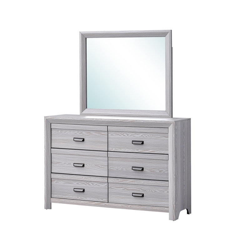 Commode large 6 tiroirs, poignées en coupelle Laide, Gris