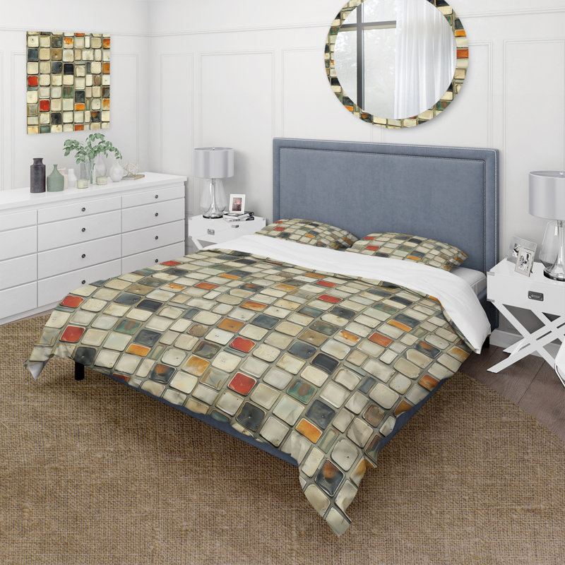 Ensemble de housse de couette beige clair Mid-Century Mosaic Tiles III - Mid-Century