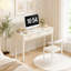 Coiffeuse blanc crème à 3 tiroirs, table de maquillage moderne ou bureau, table de toilette multifonctionnelle pour chambre à coucher, miroir non inclus