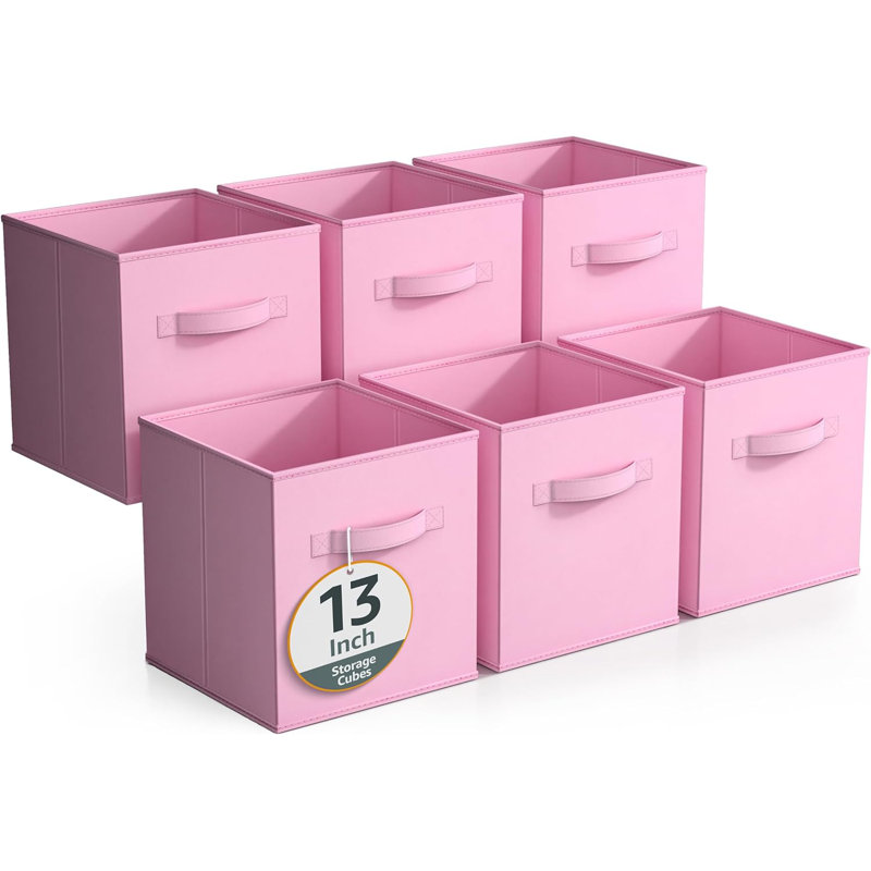  Sorbus 6 Pack 13 Inch Foldable Storage Cubes with Handle- for Organizing Home, Shelves, Nursery, Playroom, Closet and More, Pastel Pink