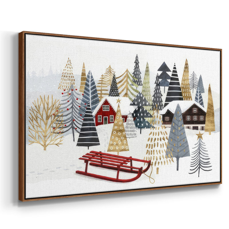 Toile tendue avec châssis en A, collection Christmas Chalet, H 17 po x l 25 po x P 1,5 po, Cadre flottant noyer