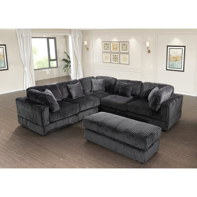Canapé modulaire en velours côtelé 6 pièces avec coussin