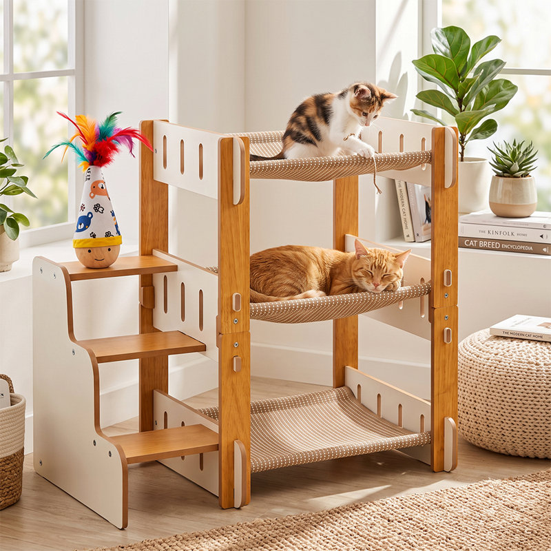 Structure d'escalade pour chat à 3 niveaux, 63 po pour chats d'intérieur, grand lit pour chat robuste