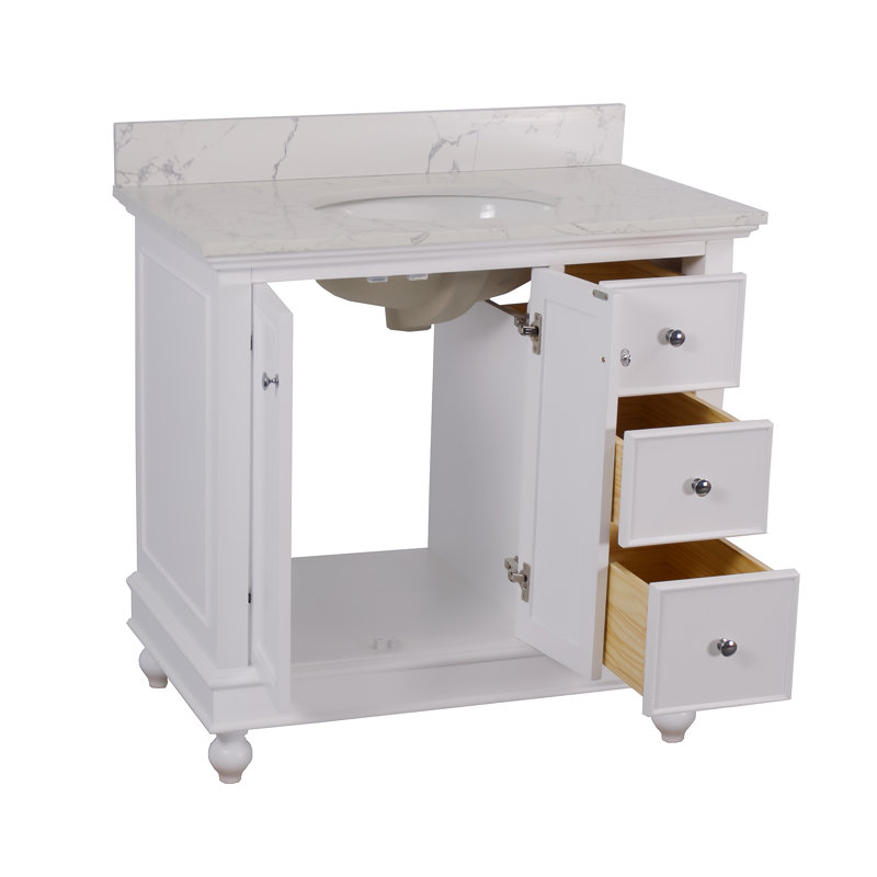 Ensemble de meuble-lavabo simple 36 po Ferdinand, Blanc, Marbre d'ingénierie