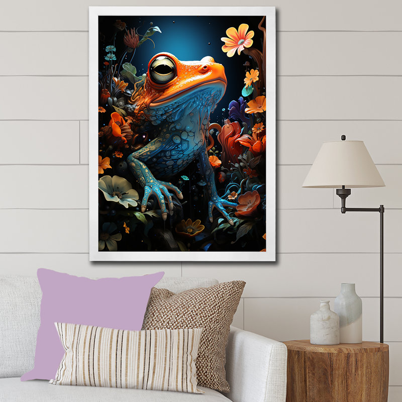 Cosmic Art Frog III sur toile, Cadre simple blanc, H 32 po x l 16 po x P 1 po