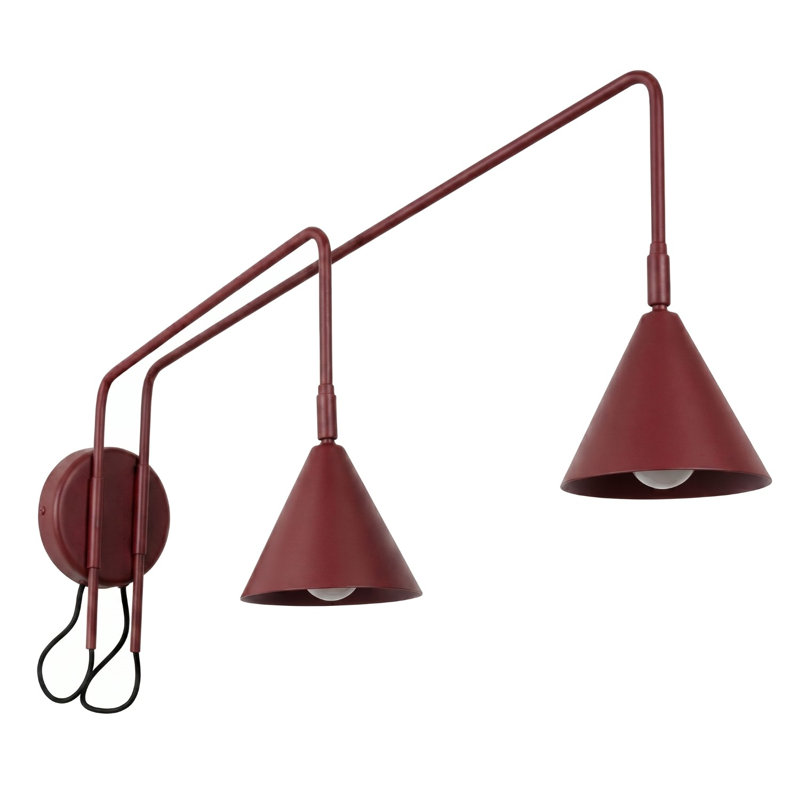 Nox Steel Flush Mounted Sconce, Wall lamp NOX 2 burgundy with a switch, Burgundy, 2 Lights