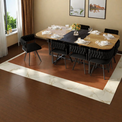 Modern Dining Table Sets For 8, Wood Grain Tabletop, Velvet Chairs, Perfect For Family Kitchen