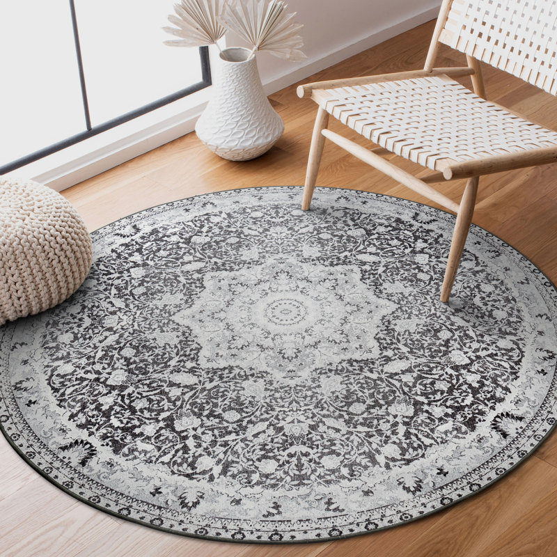 Tapis rond lavable à la machine gris Parviz 6 x 6