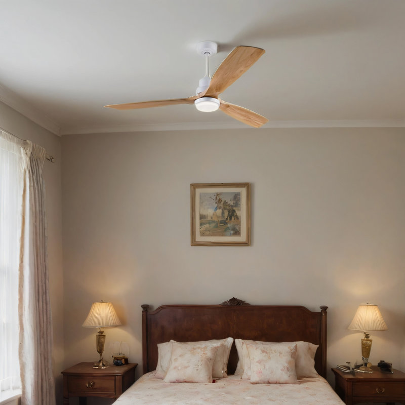 Hot sales 60 pouces ventilateur de plafond moderne avec 3 couleurs à intensité variable 3 pales en bois Solide télécommande DC moteur avec lumière DEL