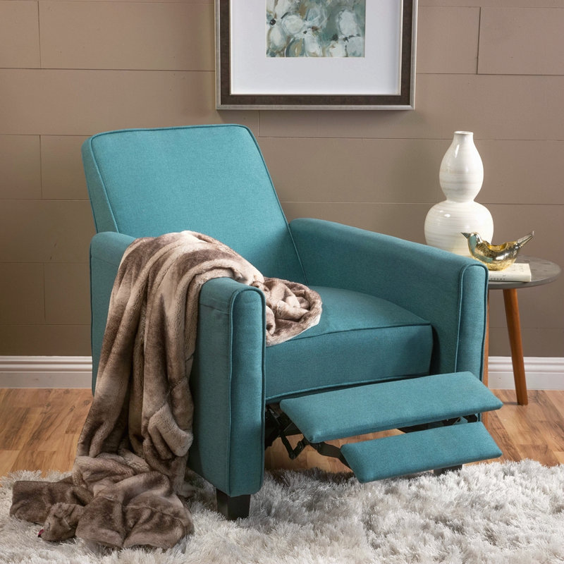 Cantalupo 26.75" W Manual Push Back Upholstered Club Recliner, Teal Linen