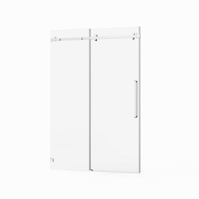 Porte de douche sans cadre, l 48 po x H 72 po, porte coulissante silencieuse et élégante en verre trempé transparent de 1/4 po (6 mm) avec revêtement facile à nettoyer, acier inoxydable 304 robuste, chrome