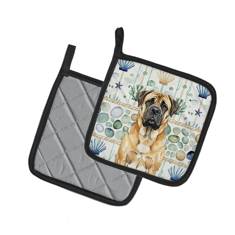 Fawn Mastiff Coastal Sea Glass Pair of Pot Holders