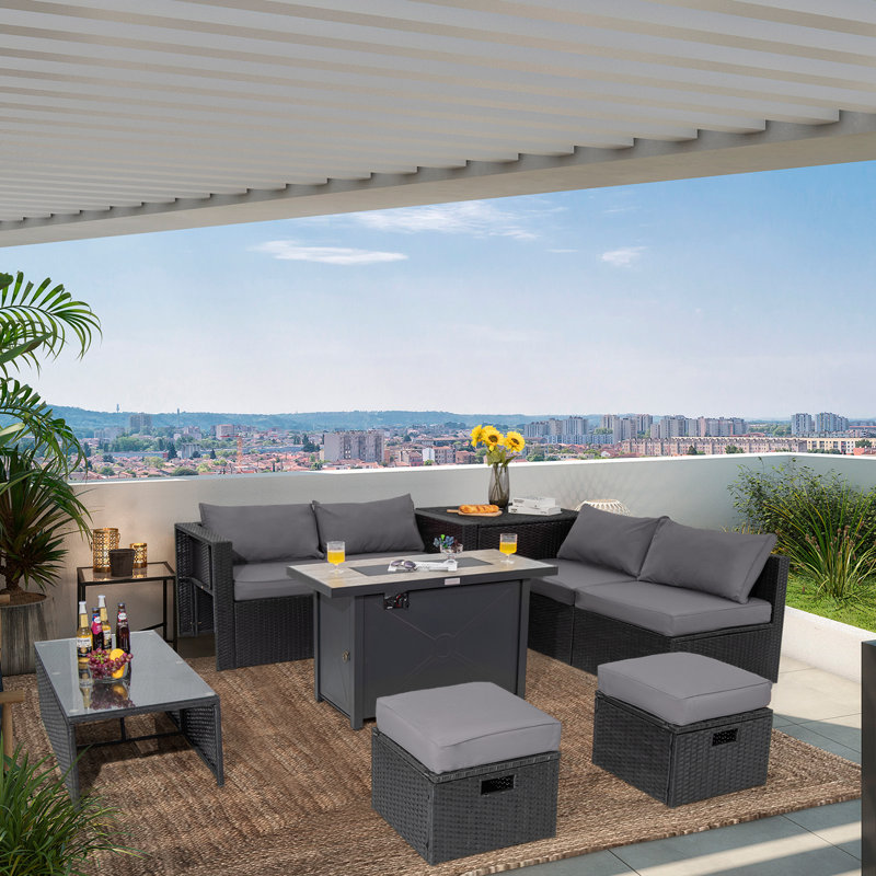 Amendola 6 - Person Patio Conversation Set with Cushions, Gray