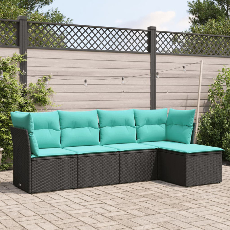  Ensemble de canapé de patio 5 pièces avec coussins en rotin de polyester noir