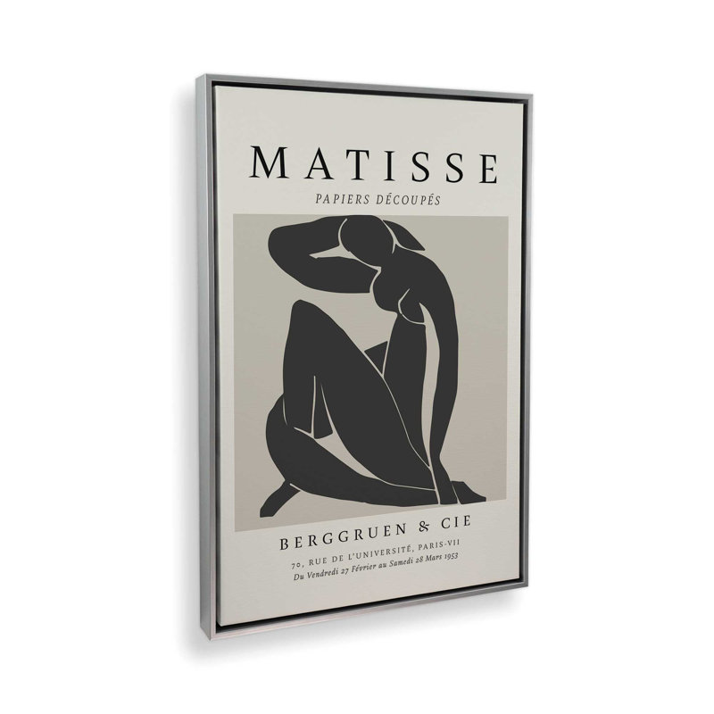 Matisse's Nude II en noir, H 18,75 po x l 12,75 po x P 1,75 po, Cadre flottant en chrome poli