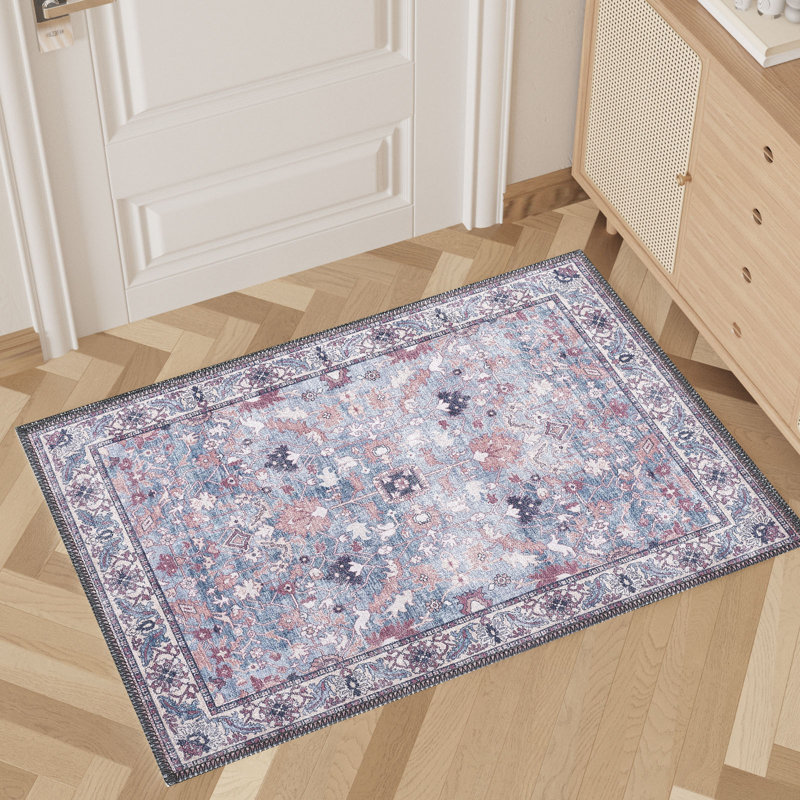 Zehorit Machine Washable Vintage Area Rug For Living Room, Hallway Runner, Entryway Rug, Rectangle 2' x 2'11"