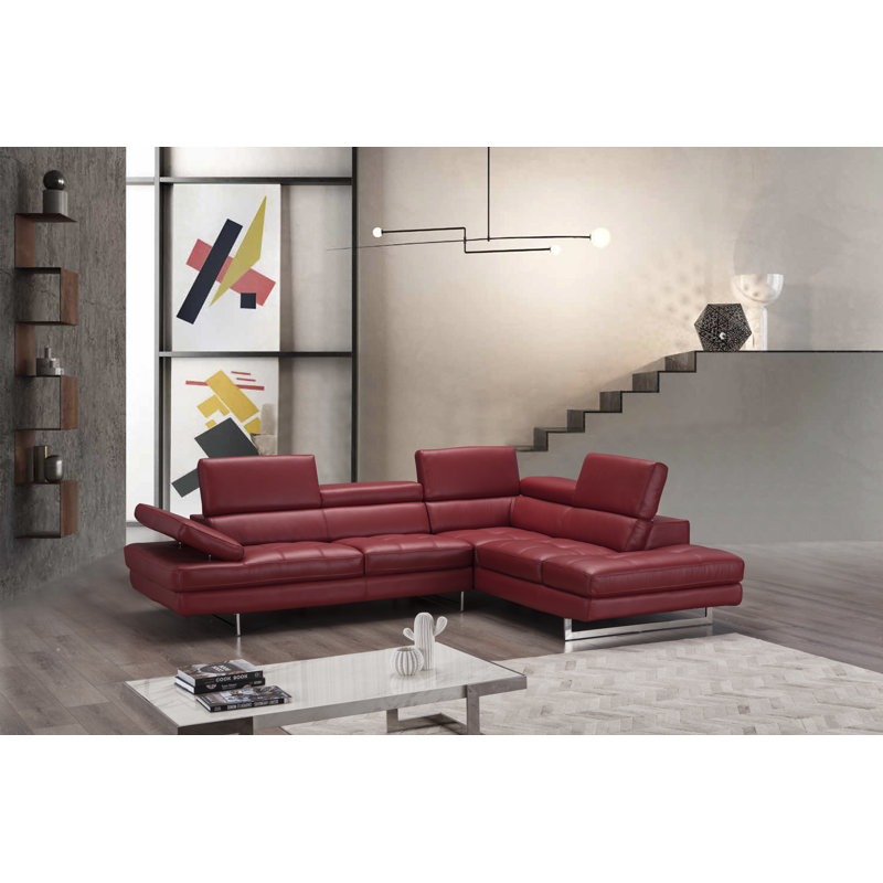 Upholstered Sectional, Right Hand Facing, Red Genuine Leather