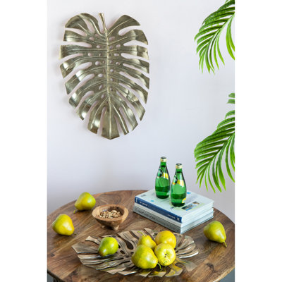 Captivating Gold Leaf Wall Decorative, 18.9X13.4X1.4", Made Of Aluminum Modern Decoration Piece, Constructed