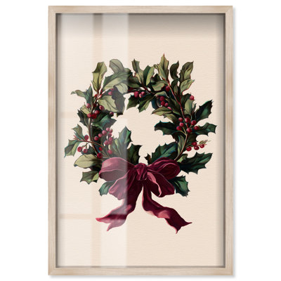 Décoration de Noël rose «Holiday» Laurel II par Art Remedy, cadre blond, 37 x 55
