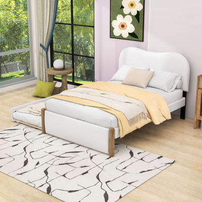 Upholstered Platform Bed with Twin Trundle and Headboard