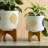 Stoneware and Ceramic Planter Set with Bamboo Stands - Modern Decorative Indoor Planters - Contemporary Geometric Design - Set of 2-996206073-944914616