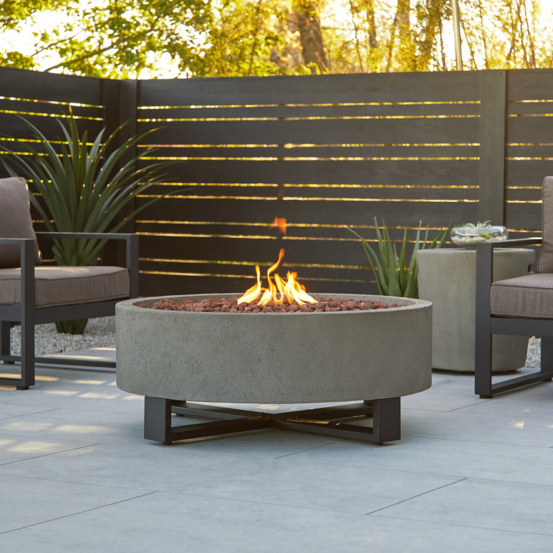 Idledale Round Gray Gas Fire Pit with Black Steel Base