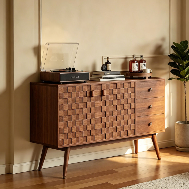 Buffet de rangement rétro en bois massif, H 33,85 po x l 55,11 po x P 17,71 po