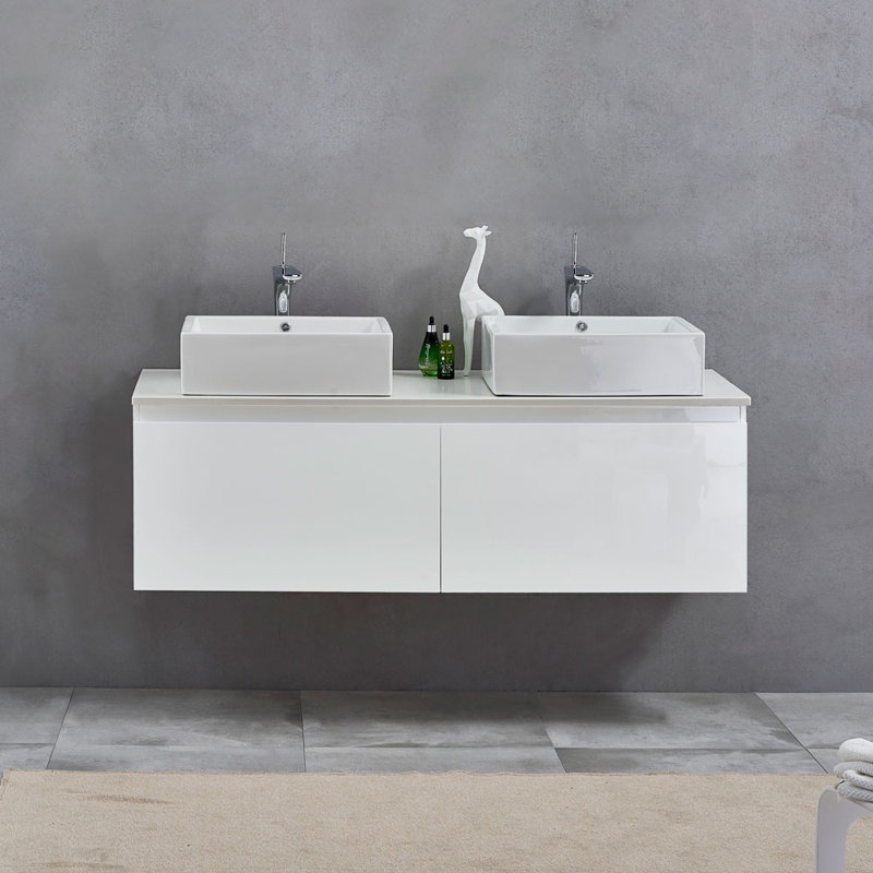 Ensemble de meuble-lavabo de salle de bain double fixé au mur 59" Giuliano