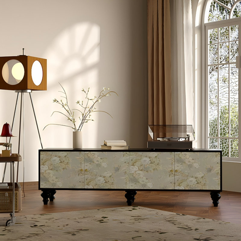 Meuble télé en pin style français rétro, H 21,65 po x L 86,61 po x l 15,75 po