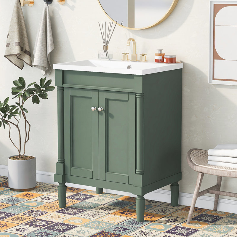 Ensemble de meuble-lavabo simple 24,01 po avec plateau en bois manufacturé Shveta, Vert