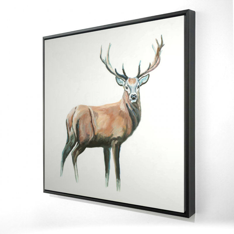 Reproduction de cerf sur toile, H 36 po x l 36 po, Toile encadrée noire