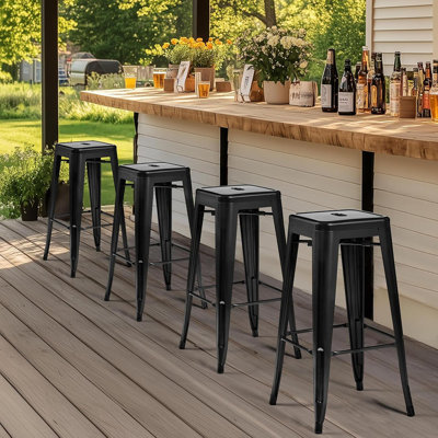 30 Inches Metal Bar Stools, Set Of 4 Bar Height Backless Bartools, Indoor/Outdoor Stackable Kitchen Dining Chair, High Patio Furniture, Black