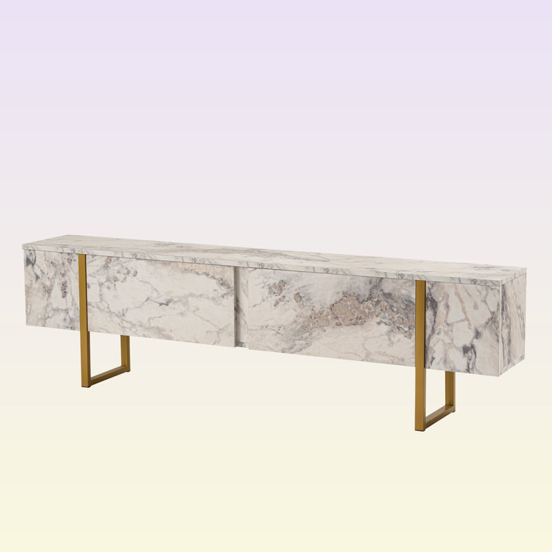 Elegant TV Stand with Freesia Marble & Gold Finish, 70.9 x 19.7 x 11.8 inches | 100% Melamine Coated Particle Board, Thickness: 0.7 inches | Modern Design for Living Room & Entertainment Spaces, Stylish & Durable