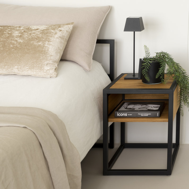 40cm W Steel Bedside Table, Natural