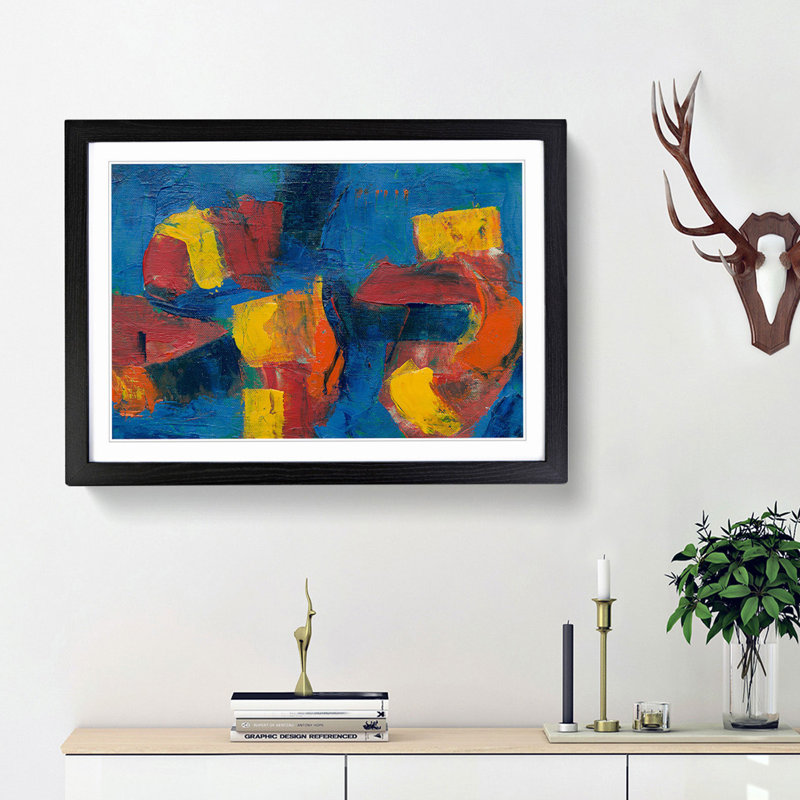 Abstract Art Painting Vol.276 by S.Johnson - Framed Print, 36cm H x 48cm W x 2cm D, Black Framed