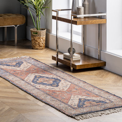 Shamus Traditional Distressed Medallion Flatweave Rust/Blue/Brown Rug