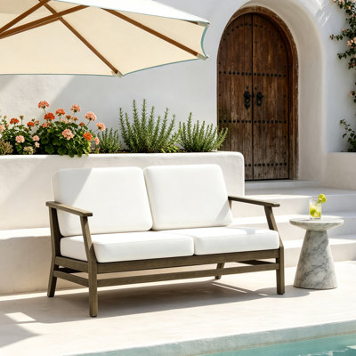 Clinkscales Solid Wood Teak Outdoor Loveseat With Cushion And Arms