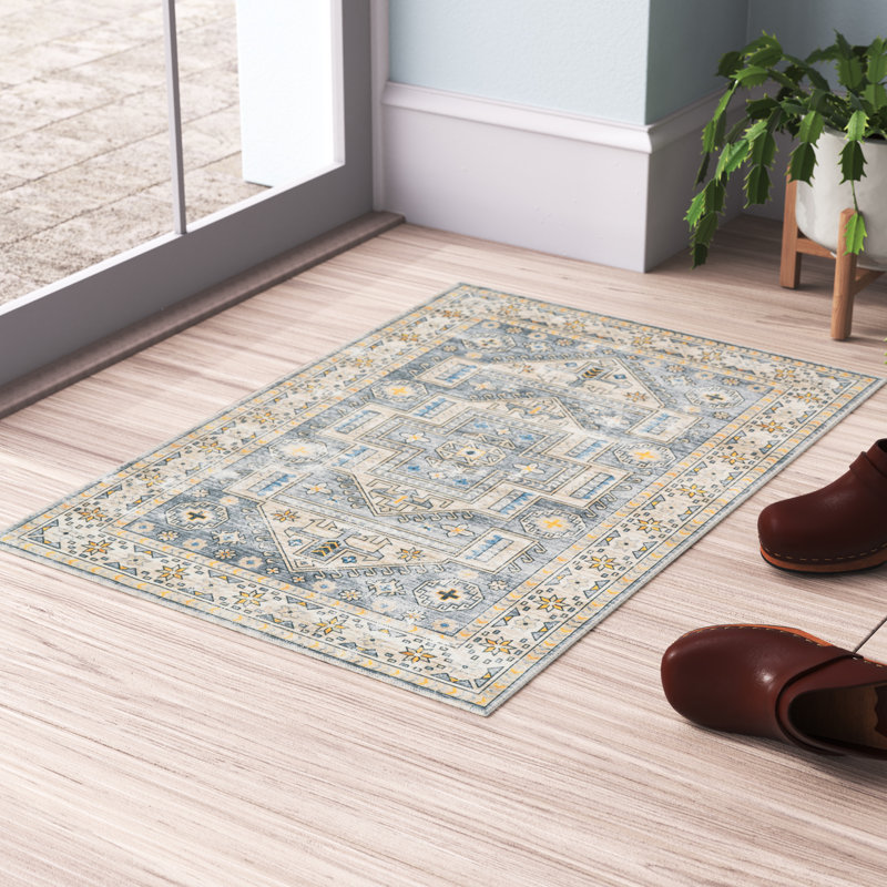Ducote Washable Gray and Beige Machine Woven area rug, Rectangle 3' x 5'
