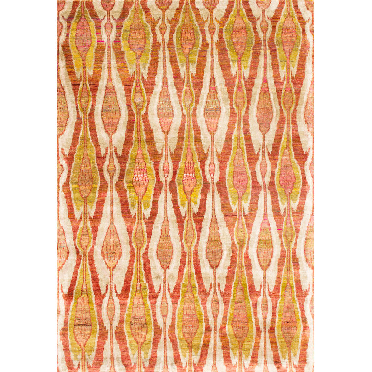 Rumi Ikat Hand-Knotted Silk Orange/Cream/Cinnabar Area Rug