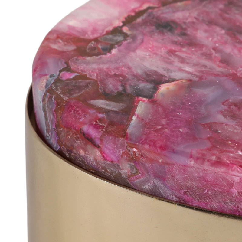 Boîte de rangement ovale moderne en agate avec couvercle, idéale pour le bureau ou la maison - Accessoire glamour pour votre salon - 30 cm, rose et or