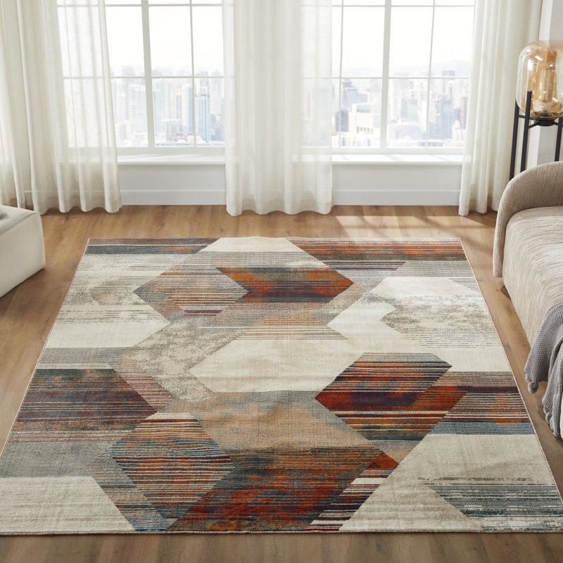Finke Terracotta Prism Area Rug, Rectangle 8'6" x 11'6"