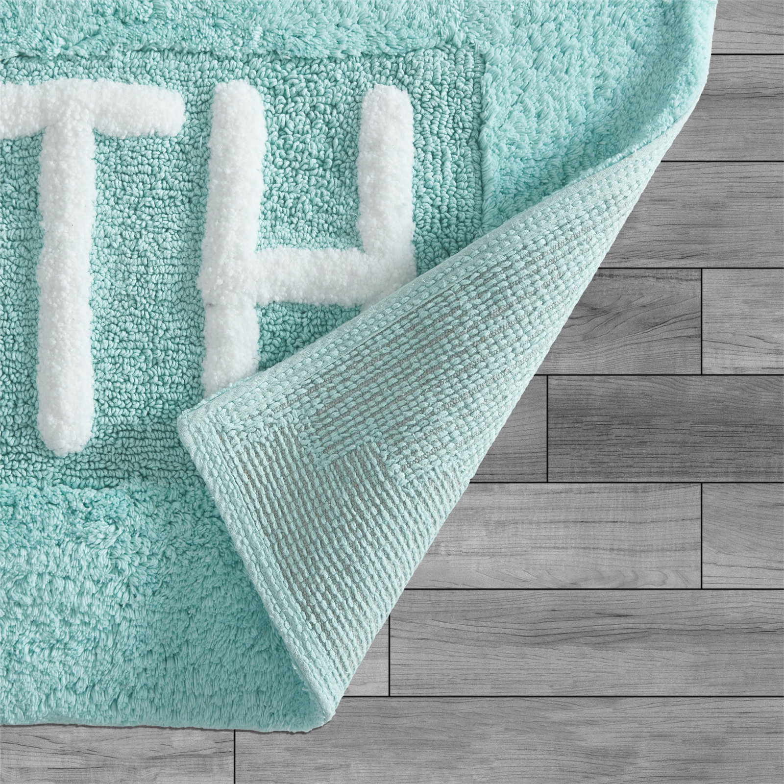 Cotton Blend Bath Rug, Aqua Blue