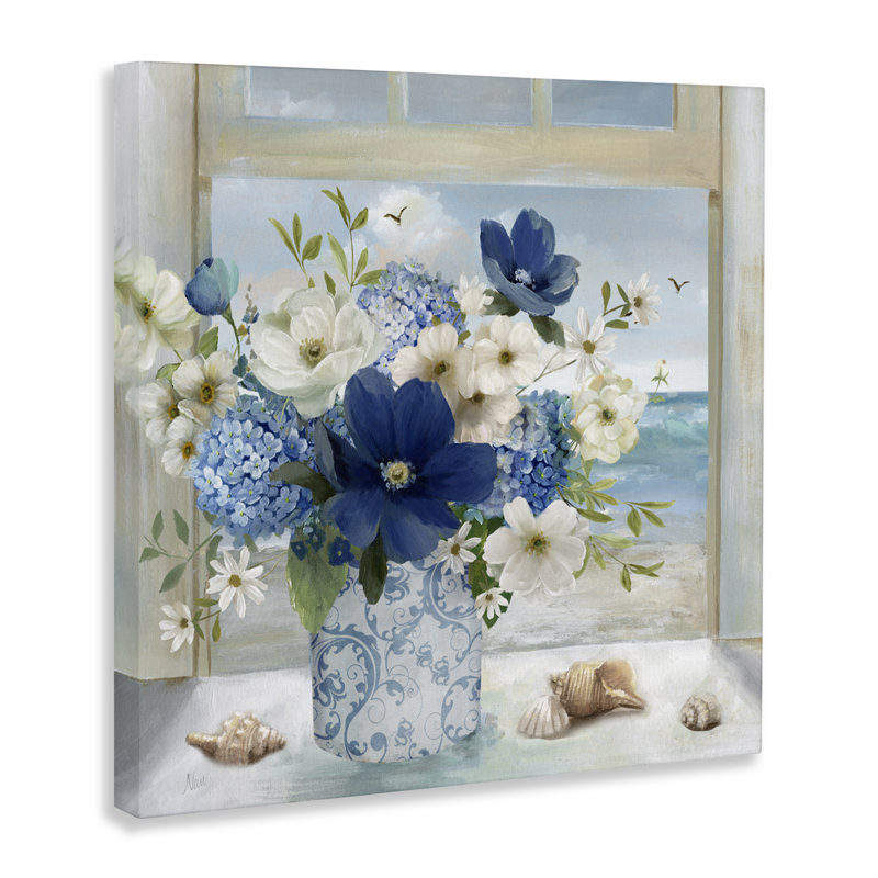 Toile d'arrangement bleu et blanc bord de mer, design par Nan, H 24 po x l 24 po