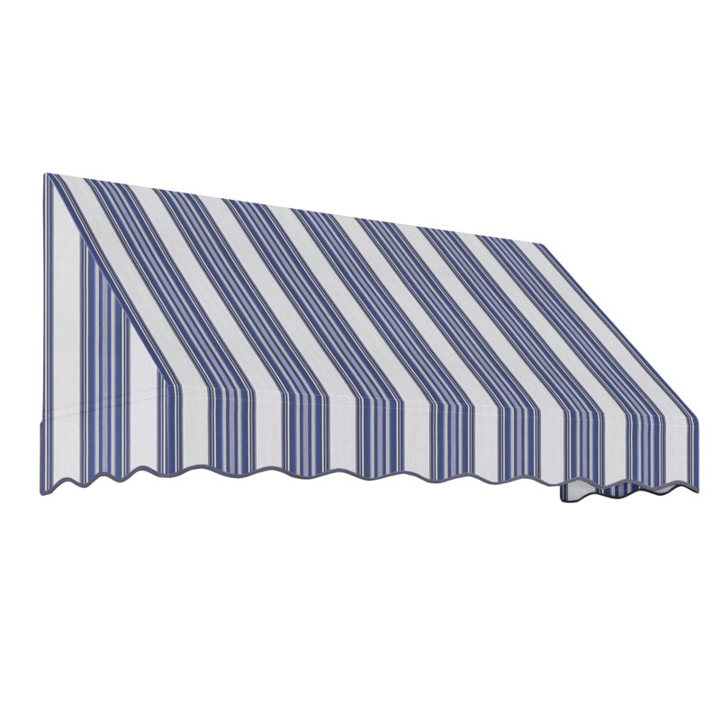 Auvent fixe en tissu acrylique San Francisco Awntech, H 31 po x l 88,5 po x P 24 po, Bleu marine, gris, blanc multicolore