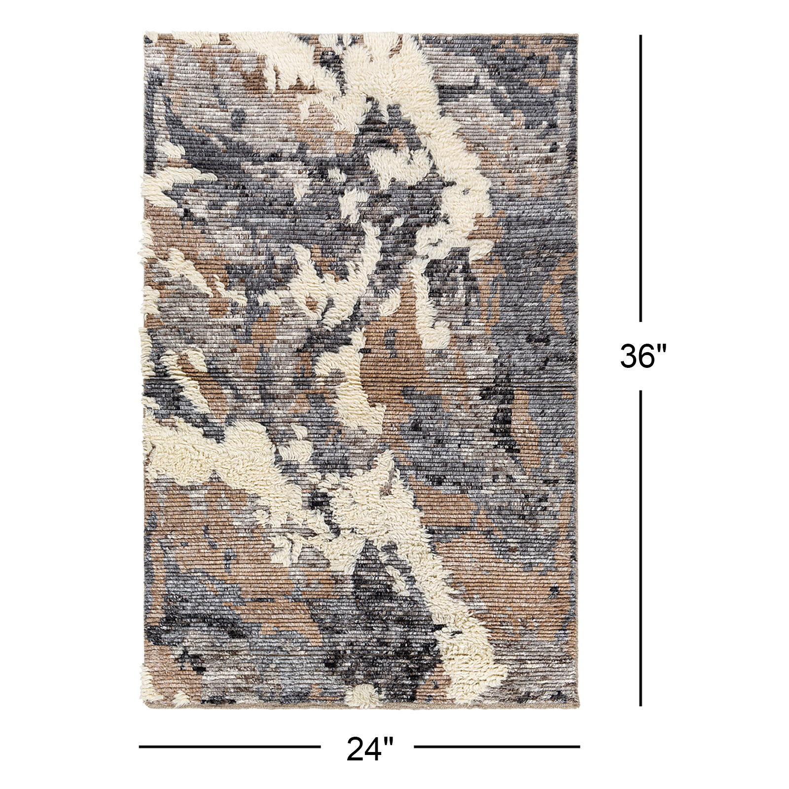 Zubi Dark Brown Cream Hand-Knotted Abstract Rug, Rectangle 2' x 3'