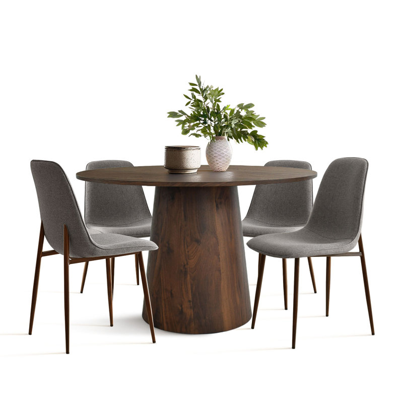 Benvinda 5 - Piece Round Pedestal Dining Table Set, Gray