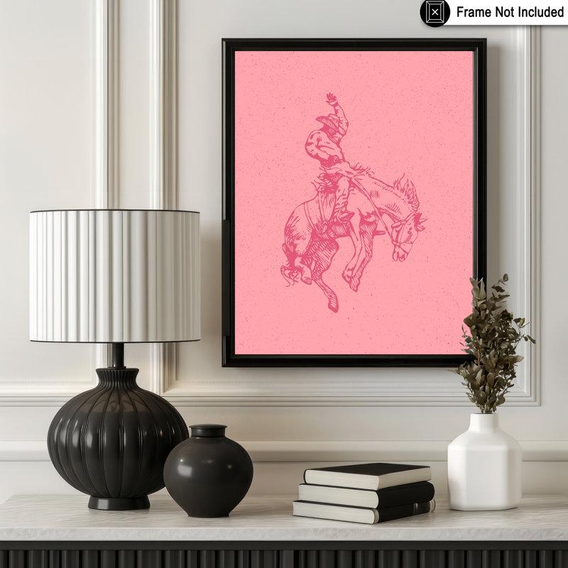 Pink Cowboy Horseback, Unframed, Poster, 16"H x 20"W