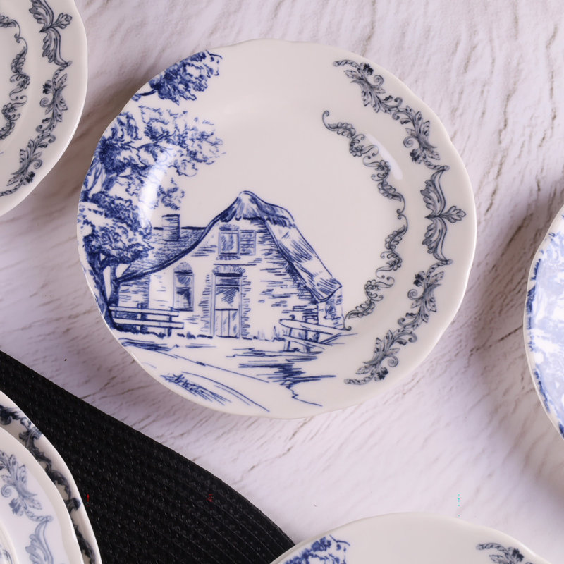 Ensemble d'assiettes en porcelaine 7 pièces Elegant, va au lave-vaisselle et au micro-ondes | Assiette de service: 9,8 x 9,8 x 0,8 pouces, assiettes à dessert: 7,5 x 7,5 x 0,8 pouces | Parfait pour recevoir et pour un usage quotidien, design durable et 