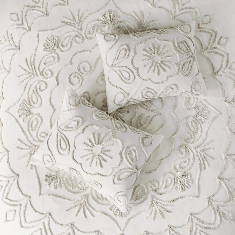 Ivory and Taupe Cotton Chenille King/Cal King Duvet Cover Set