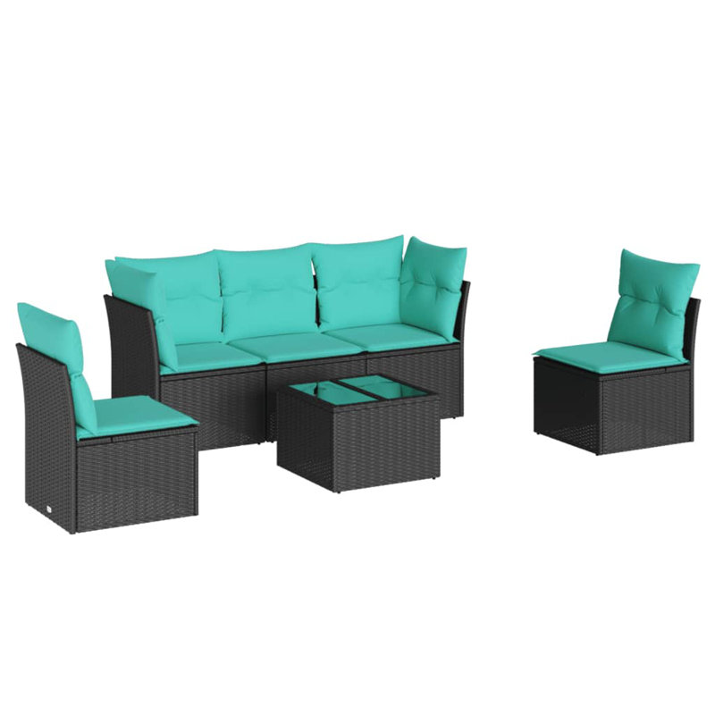  Ensemble de canapé de patio 6 pièces avec coussins en rotin de polyester noir